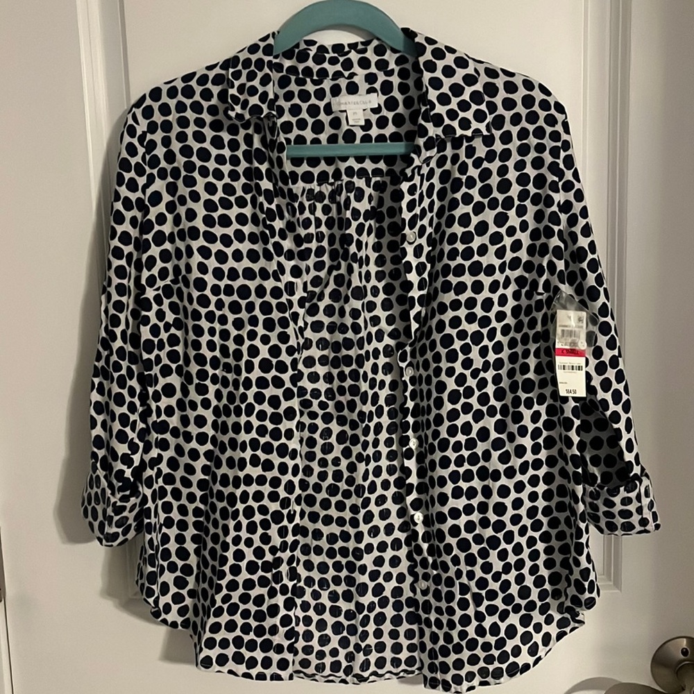Linen Blouse. Size XS. Blue and white